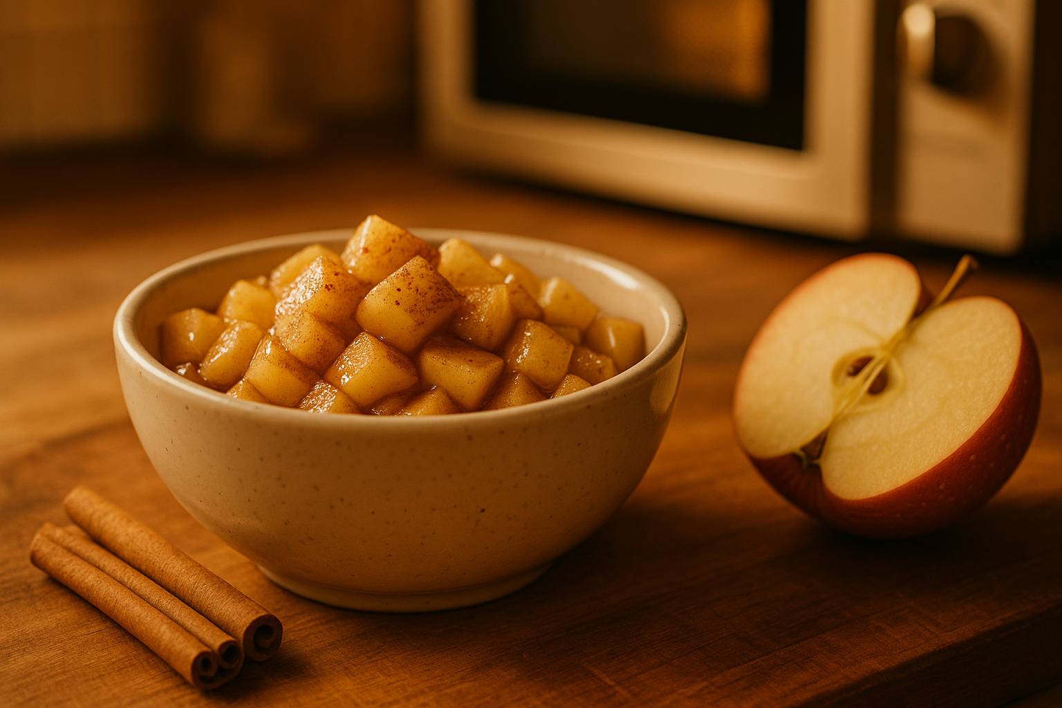 Postre de manzana al microondas con canela y miel